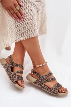 Sandały Płaskie></noscript>Zazoo Skórzane Sandały Damskie K1004 Panterka Brązowy