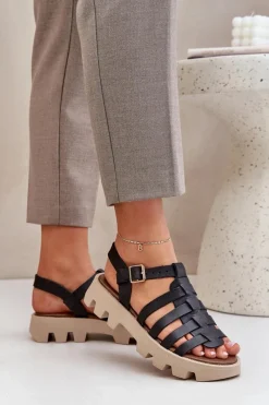 New Boto Skórzane Sandały Damskie Zazoo 3695 Czarne Czarny