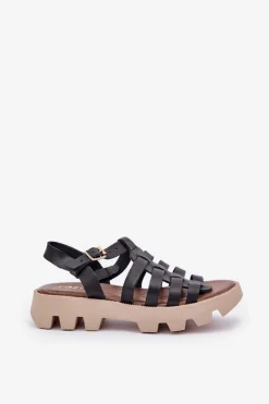 New Boto Skórzane Sandały Damskie Zazoo 3695 Czarne Czarny