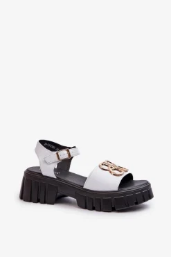 Hot Buty damskie Vinceza Skórzane Sandały Damskie Ze Złotą Ozdobą Białe Vinceza 7910