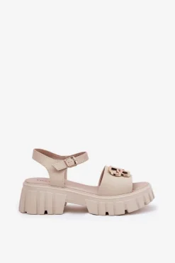 Online Skórzane Sandały Damskie Ze Złotym Detalem Vinceza 79541 Beżowe Damskie Sandały Płaskie