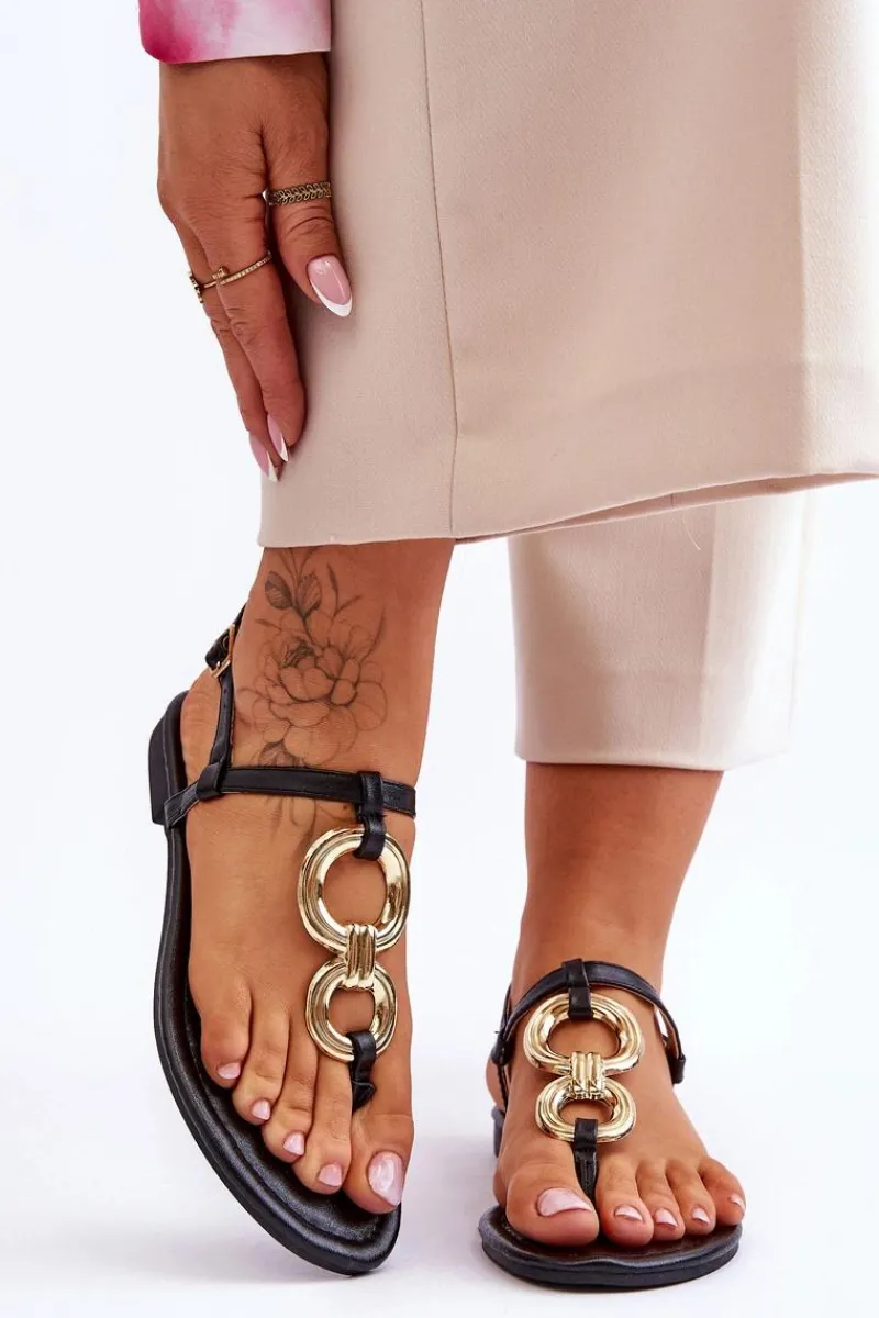 Sandały Płaskie>Boto Skórzane Sandały Japonki Na Płaskim Obcasie Czarne Keep Going