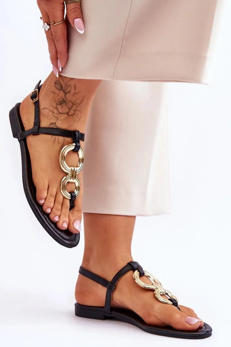 Sandały Płaskie>Boto Skórzane Sandały Japonki Na Płaskim Obcasie Czarne Keep Going