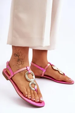 Hot Boto Skórzane Sandały Japonki Na Płaskim Obcasie Różowe Keep Going Różowy