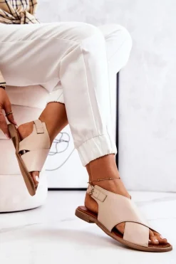 Clearance Boto Skórzane Sandały Lewski 3019 Beżowe