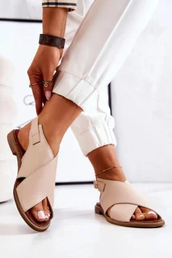 Clearance Boto Skórzane Sandały Lewski 3019 Beżowe