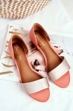 New Skórzane Sandały 1971-48 Brzoskwiniowe Damskie Sandały Na Koturnie|Sandały Płaskie