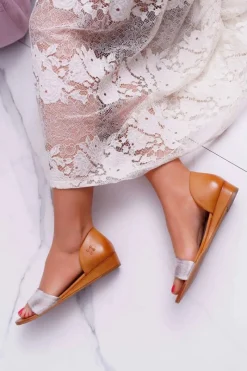 Skórzane Sandały 1971-45 Rude Damskie Sandały Na Koturnie|Sandały Płaskie