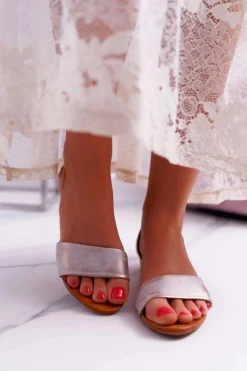 Skórzane Sandały 1971-45 Rude Damskie Sandały Na Koturnie|Sandały Płaskie