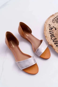 Skórzane Sandały 1971-45 Rude Damskie Sandały Na Koturnie|Sandały Płaskie