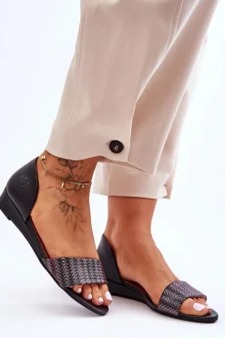 Best Maciejka Skórzane Sandały 1971-65 Czarne