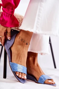 Sandały Na Koturnie|Sandały Płaskie>Maciejka Skórzane Sandały 1971-61 Niebieskie