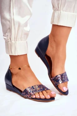 Sandały Na Koturnie|Sandały Płaskie>Maciejka Skórzane Sandały 1971-50 Granatowe