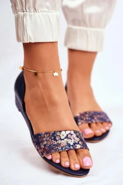 Sandały Na Koturnie|Sandały Płaskie>Maciejka Skórzane Sandały 1971-50 Granatowe