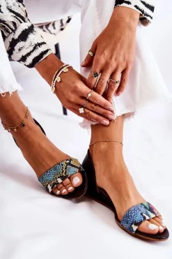 Clearance Skórzane Sandały 1971-63 Czarne Damskie Sandały Na Koturnie|Sandały Płaskie