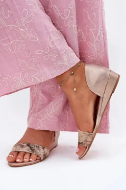 Sandały Na Koturnie|Sandały Płaskie>Maciejka Skórzane Sandały 01971-71 Złote Złoty