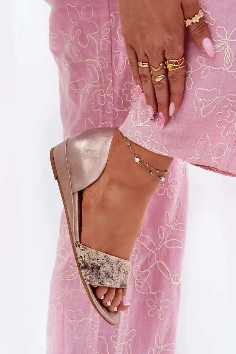 Sandały Na Koturnie|Sandały Płaskie>Maciejka Skórzane Sandały 01971-71 Złote Złoty