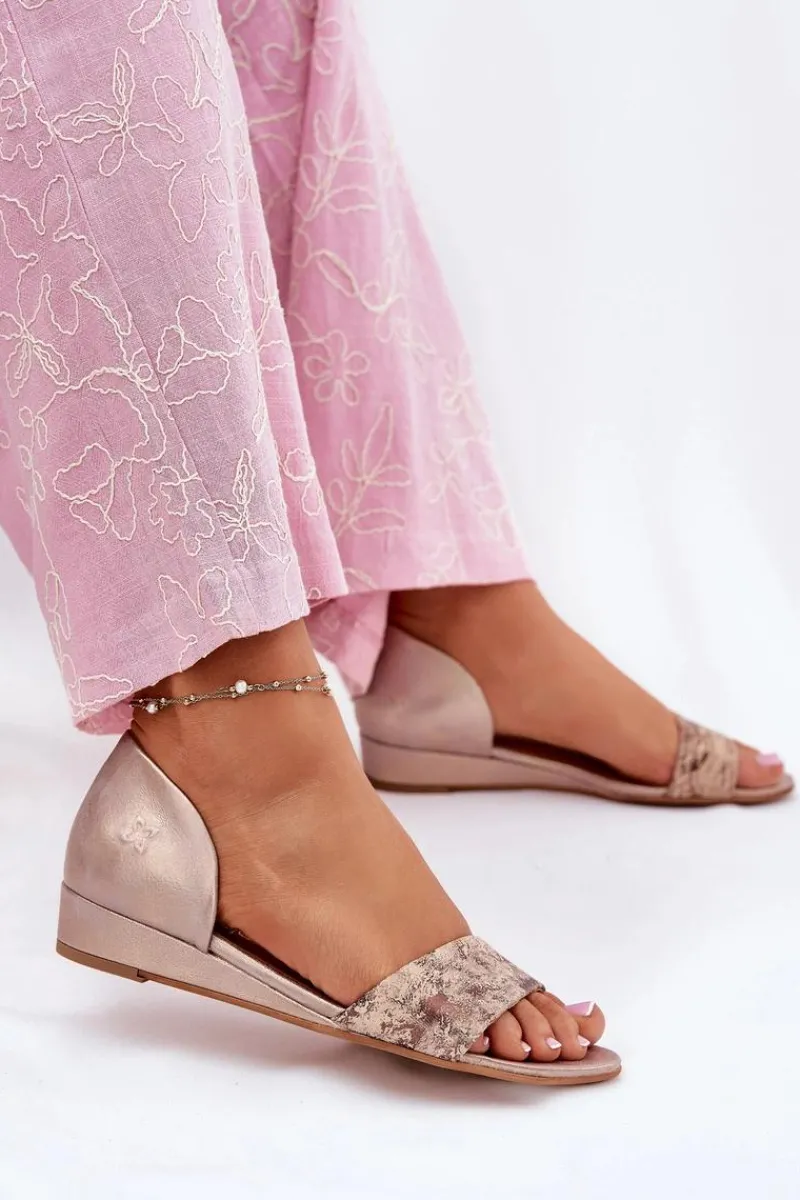 Sandały Na Koturnie|Sandały Płaskie>Maciejka Skórzane Sandały 01971-71 Złote Złoty