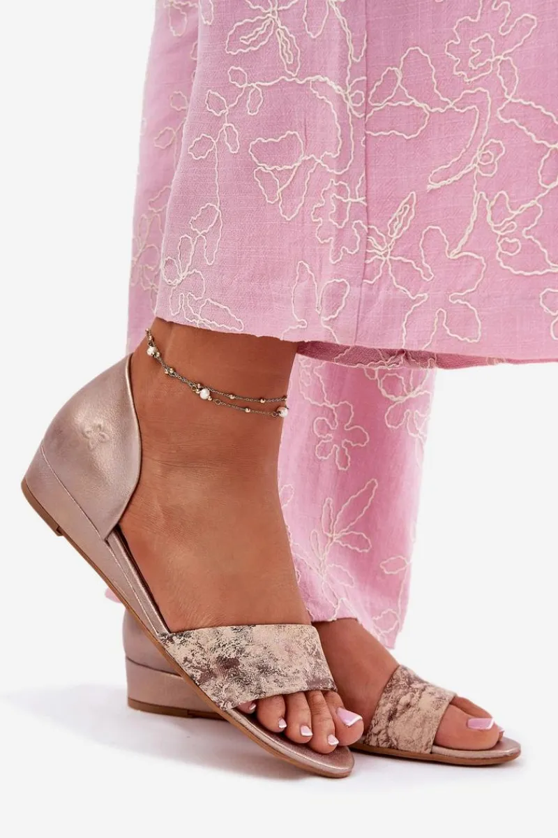 Sandały Na Koturnie|Sandały Płaskie>Maciejka Skórzane Sandały 01971-71 Złote Złoty