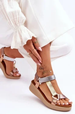 Discount Maciejka Skórzane Sandały L5186-25 Złoty