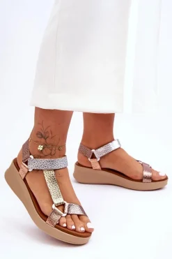 Discount Maciejka Skórzane Sandały L5186-25 Złoty