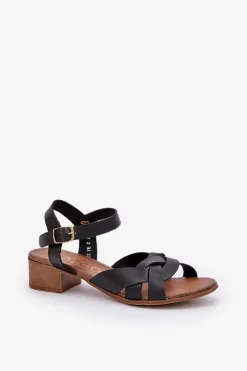 Best Zazoo Skórzane Sandały Na Delikatnym Obcasie 40372 Czarne Czarny