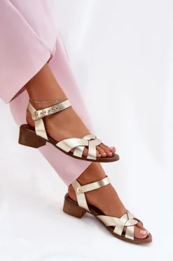 Sandały Na Obcasie>Zazoo Skórzane Sandały Na Delikatnym Obcasie 40372 Złote Złoty