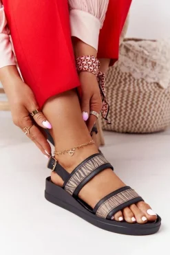 Sandały Na Koturnie|Sandały Płaskie>Laura Messi Skórzane Sandały Na Koturnie 2232 Czarne