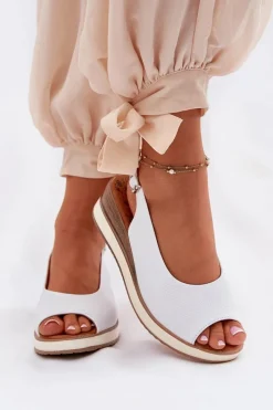 Sandały Z Cholewką|Sandały Na Koturnie>Artiker Skórzane Sandały Na Koturnie 56C2317 Białe Biały