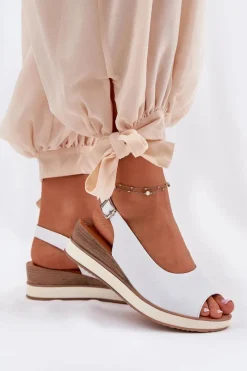 Sandały Z Cholewką|Sandały Na Koturnie></noscript>Artiker Skórzane Sandały Na Koturnie 56C2317 Białe Biały