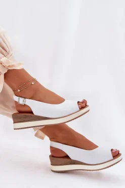 Sandały Z Cholewką|Sandały Na Koturnie></noscript>Artiker Skórzane Sandały Na Koturnie 56C2317 Białe Biały