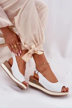 Sandały Z Cholewką|Sandały Na Koturnie></noscript>Artiker Skórzane Sandały Na Koturnie 56C2317 Białe Biały