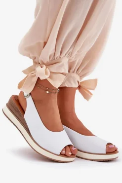 Sandały Z Cholewką|Sandały Na Koturnie></noscript>Artiker Skórzane Sandały Na Koturnie 56C2317 Białe Biały