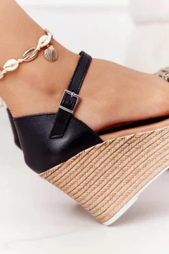 Outlet Maciejka Skórzane Sandały Na Koturnie L4869-01 Czarne