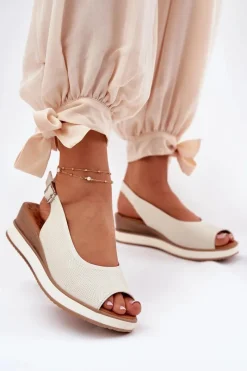 Sandały Z Cholewką|Sandały Na Koturnie>Artiker Skórzane Sandały Na Koturnie 56C2316 Jasnobeżowe