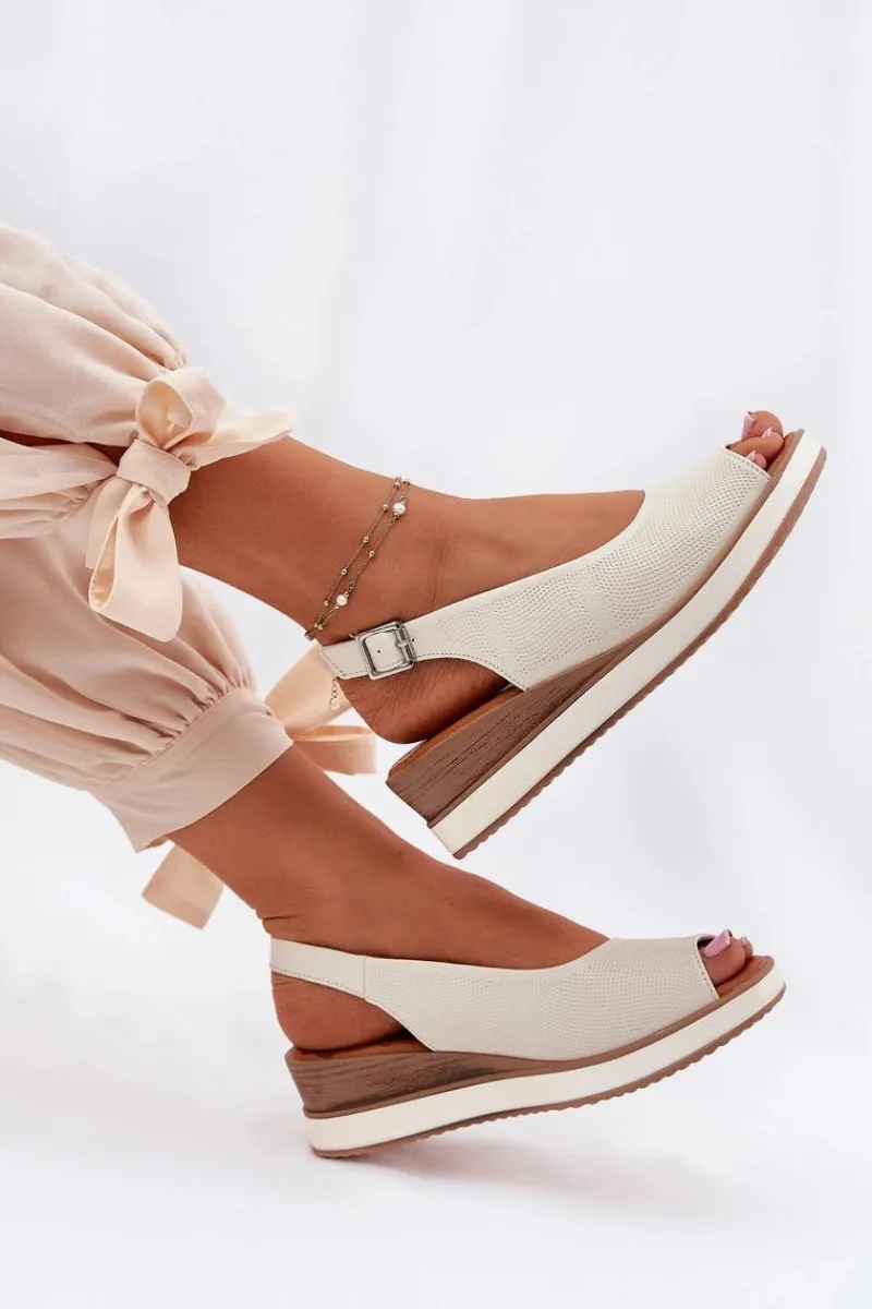 Sandały Z Cholewką|Sandały Na Koturnie>Artiker Skórzane Sandały Na Koturnie 56C2316 Jasnobeżowe