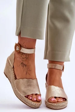 Clearance Skórzane Sandały Na Koturnie Comfort Shoe Złote Verola Damskie Sandały Na Obcasie|Sandały Na Koturnie