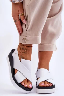 Clearance Zazoo Skórzane Sandały Na Koturnie Białe Morgan