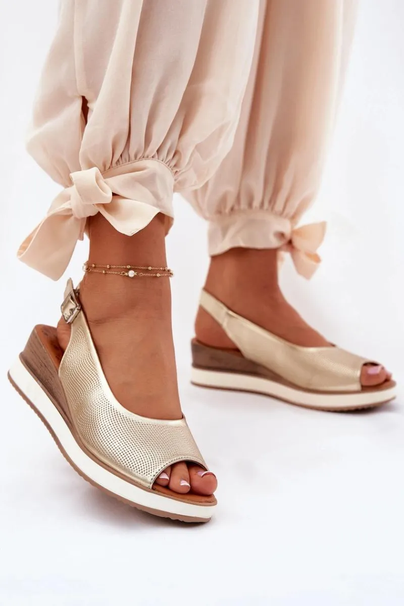 Sale Artiker Skórzane Sandały Na Koturnie 56C2312 Złote Złoty