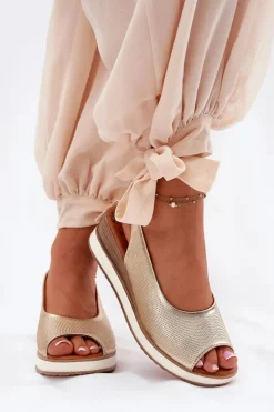 Sale Artiker Skórzane Sandały Na Koturnie 56C2312 Złote Złoty