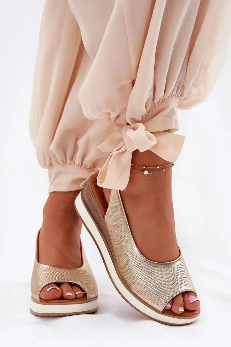 Sale Artiker Skórzane Sandały Na Koturnie 56C2312 Złote Złoty