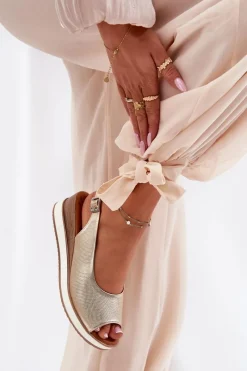 Sale Artiker Skórzane Sandały Na Koturnie 56C2312 Złote Złoty