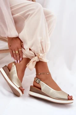 Sale Artiker Skórzane Sandały Na Koturnie 56C2312 Złote Złoty