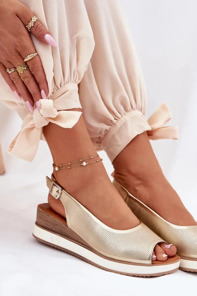 Sale Artiker Skórzane Sandały Na Koturnie 56C2312 Złote Złoty