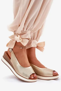 Sale Artiker Skórzane Sandały Na Koturnie 56C2312 Złote Złoty