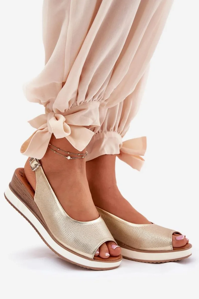 Sale Artiker Skórzane Sandały Na Koturnie 56C2312 Złote Złoty