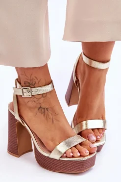 Sandały Na Słupku|Sandały Na Obcasie>Boto Skórzane Sandały Na Masywnej Platformie Złote Marina Złoty