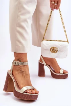 Sandały Na Słupku|Sandały Na Obcasie><noscript><img width=