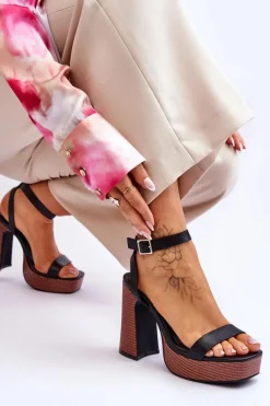 Sandały Na Słupku|Sandały Na Obcasie>Boto Skórzane Sandały Na Masywnej Platformie Czarne Marina