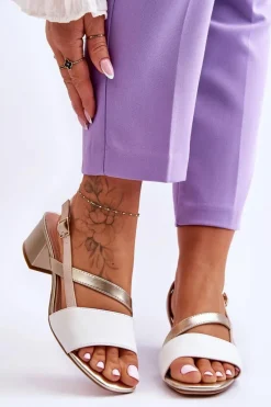 Buty Sergio Leone Skórzane Sandały Na Obcasie Sergio Leone SK826 Biało-Złote